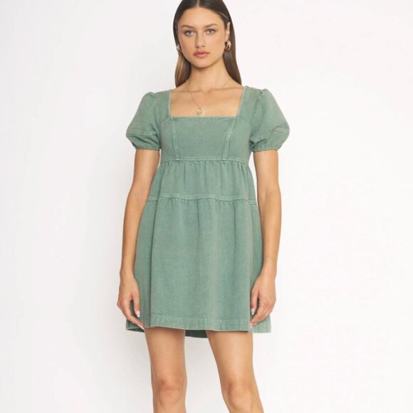 4SI3NNA Dresses & Skirts - NWT Anthropologie 4SI3NNA Janessa Dress Green Denim Womens Size Large L $128